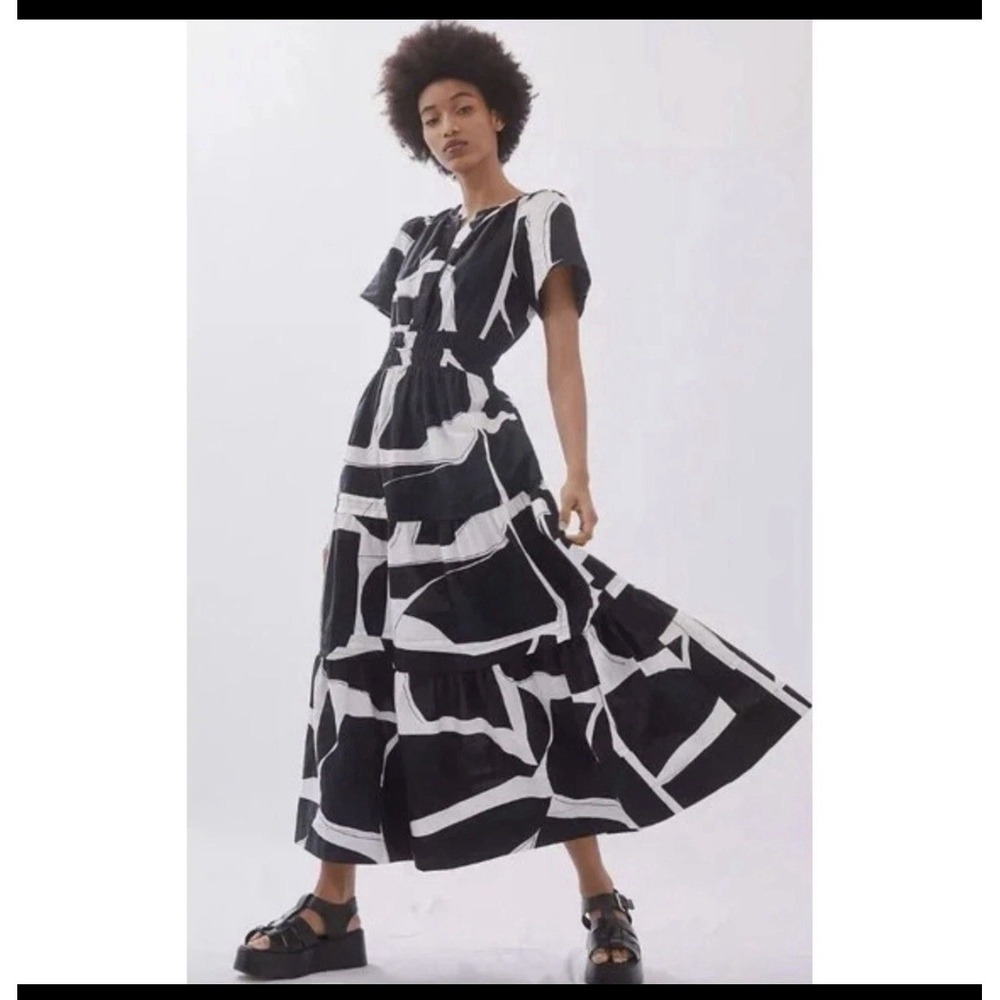 Anthropologie Maeve The Somerset Maxi Dress Black & White Geometric Print Sz XS - Picture 2 of 8